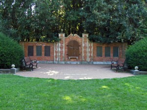 Shakespeare Garden in Golden Gate Park. John did tai chi on the bricks in front of the wall.
